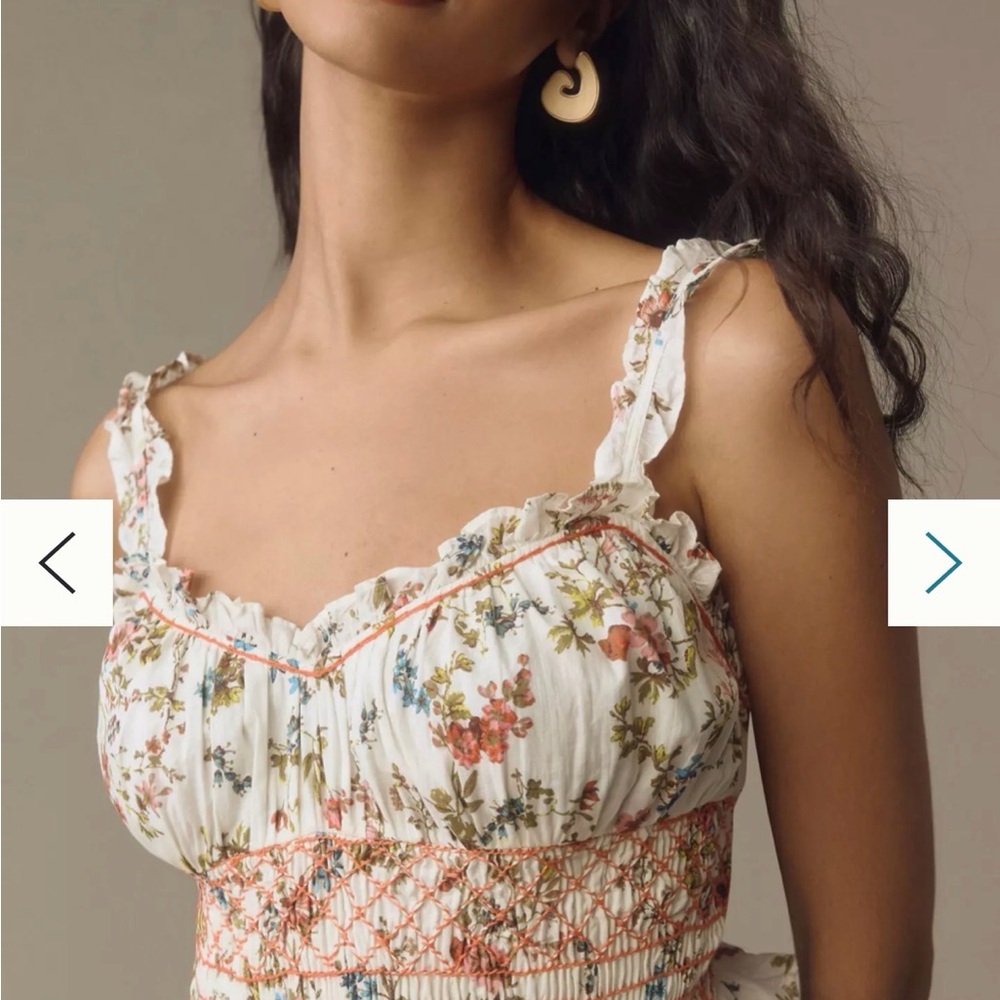 Anthropologie Sleeveless Smocked-Waist Ruffled Midi Dress - Picture 3 of 8